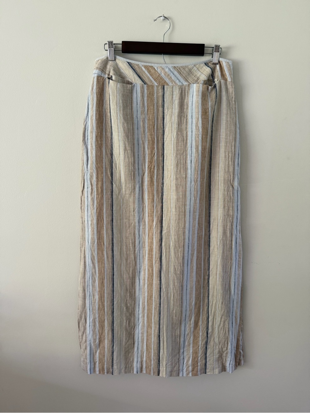 90s Vintage 100% Linen Striped Coastal Minimalist Cottage Neutral Straight Skirt